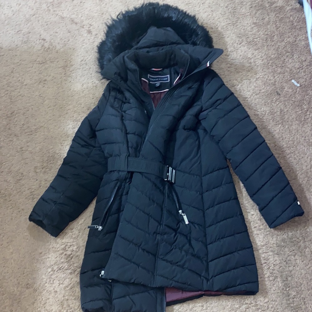 Tommy Hilfiger Womens Quilted Hooded Long Jacket